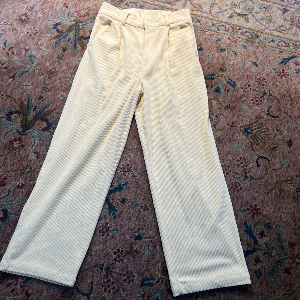 Riberry Butter Yellow Corduroy Wide Leg Cropped Pant Retro Cottagecore M 27x25.5